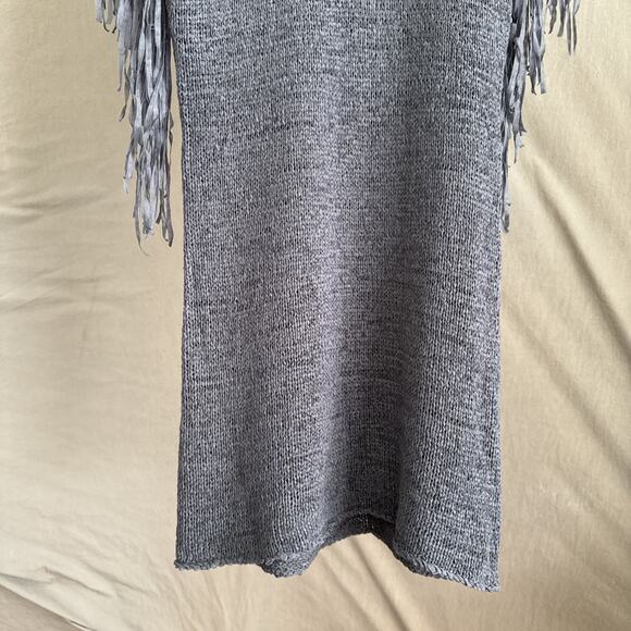 Miilla Knit Tunic Mini Dress Gray Boho Festival Chic Fringed Sleeves Women's L - Picture 5 of 12